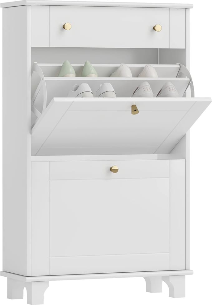 HOMCOM Klapbare schoenenkast - Spaanplaat - 60x23,5x98,5cm - Wit