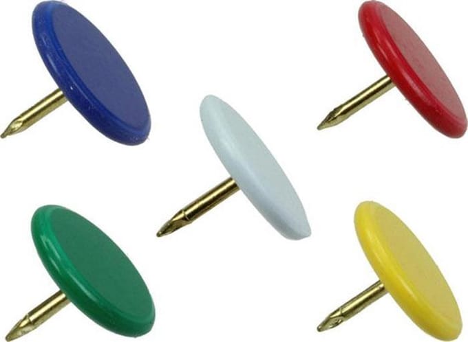 Platte Punaises - Multicolor - Kunststof / Metaal - 100 Delig