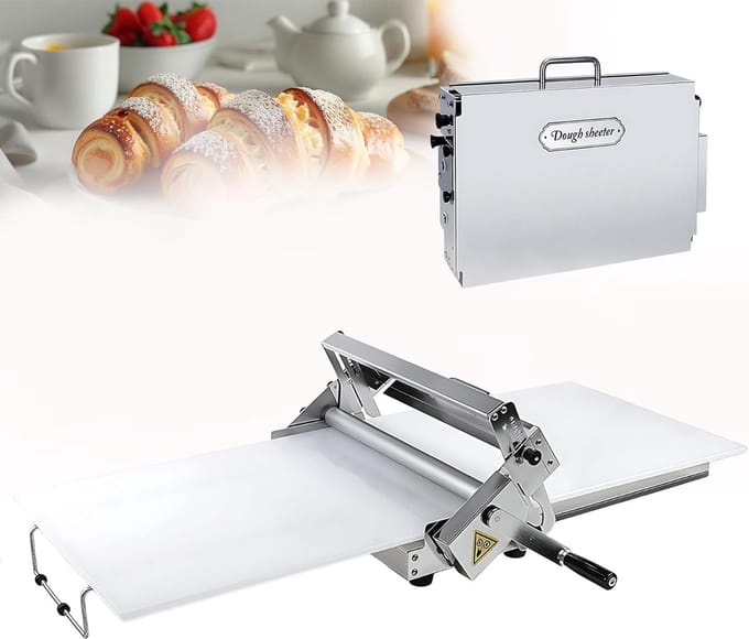 Deegroller Machine - Deegpers Pastamachine - Bakkerij Gebruik - Opvouwbaar Ontwerp - 30-90cm Paneel - Zilver