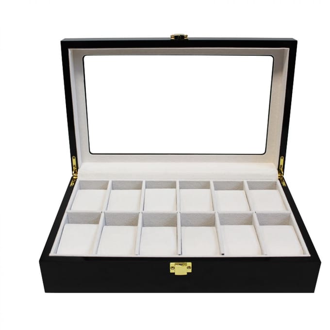 Luxe klassieke houten horlogebox voor 12 horloges | Zwart