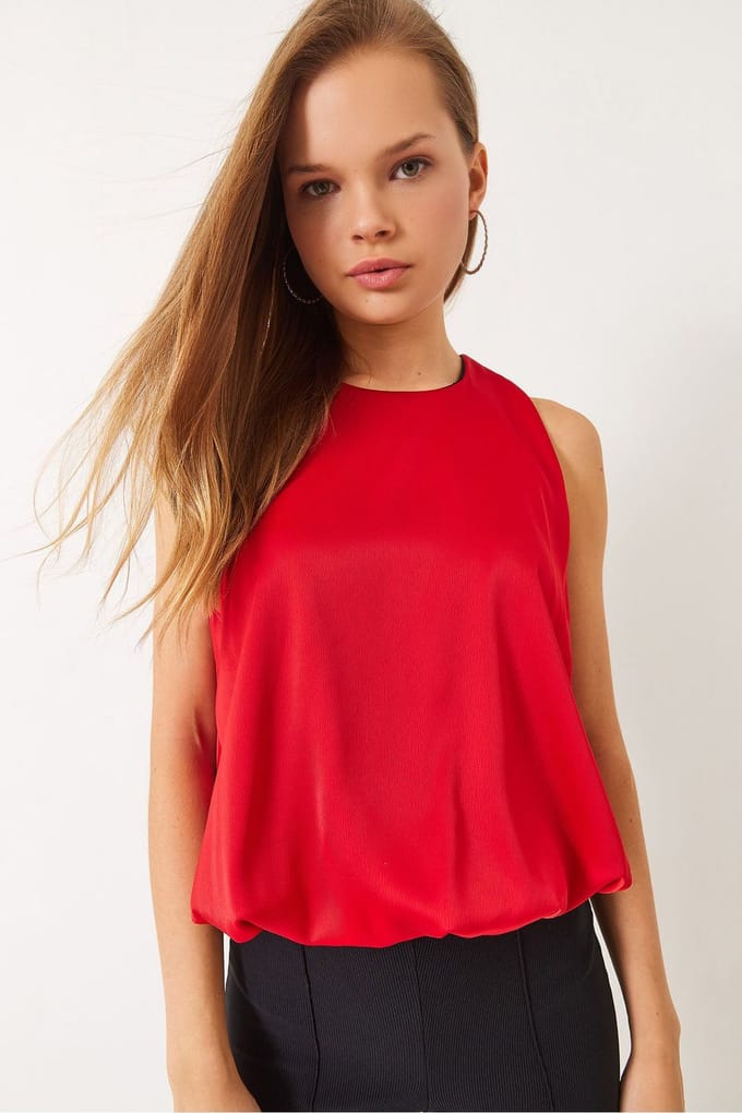 Crepe Losse Pasvorm Mouwloze Blouse met Elastische Detail