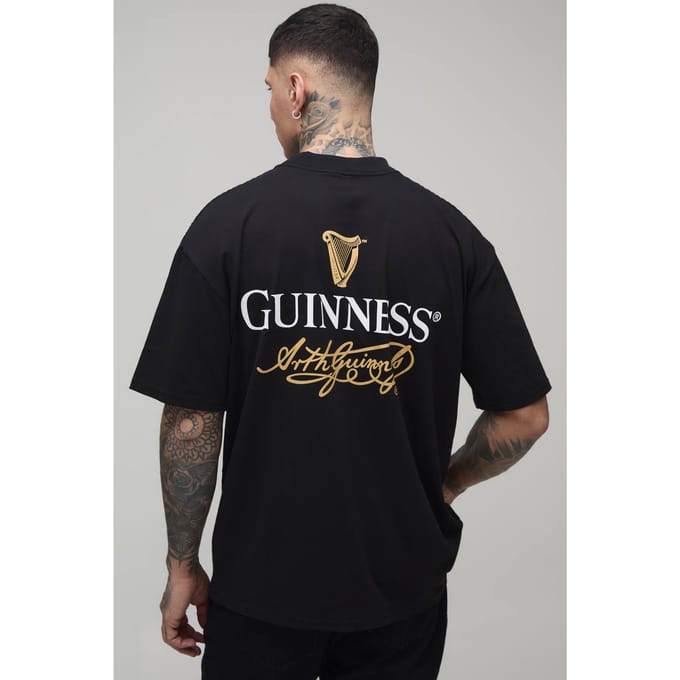 Lang Zwart Oversized T-shirt Met Verlengde Hals En Guinness Licentie Print | Black | Size Medium