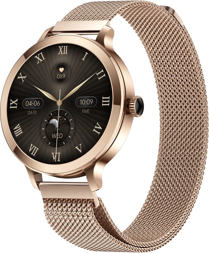SAMMIT Smartwatch Dames - Goud - Full Touchscreen – IOS en Android – Stappenteller - Met Roze Bandje - 36mm