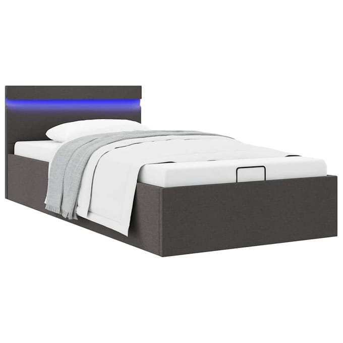 vidaXL - Bedframe - met - opbergruimte - en - LED - stof - donkergrijs - 100x200 - cm