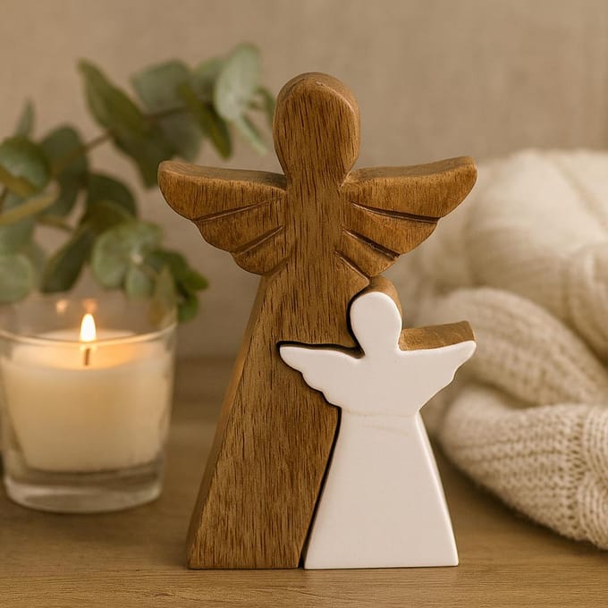 Mango Wood Angel in Angel - White Enamel - 6 stuks