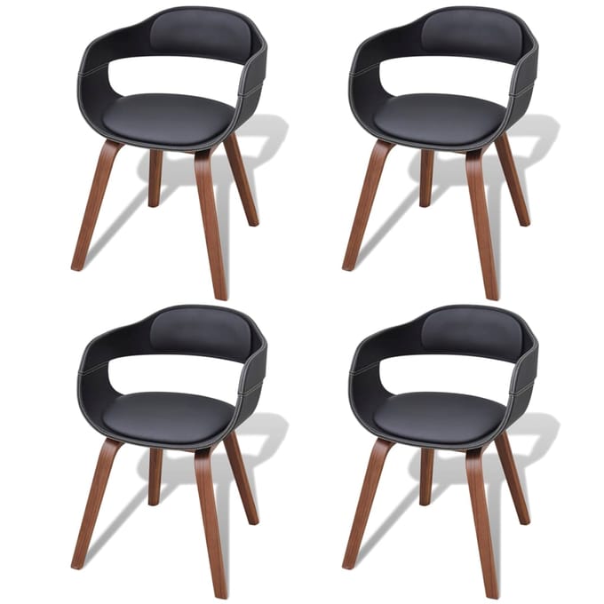 vidaXL - Eetkamerstoelen - 4 - st - gebogen - hout - en - kunstleer - zwart