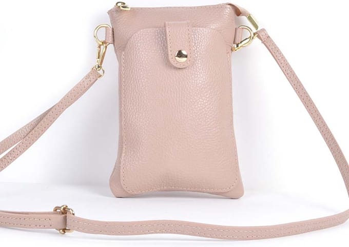 Giuliano lederen telefoontasje - nude - made in Italy