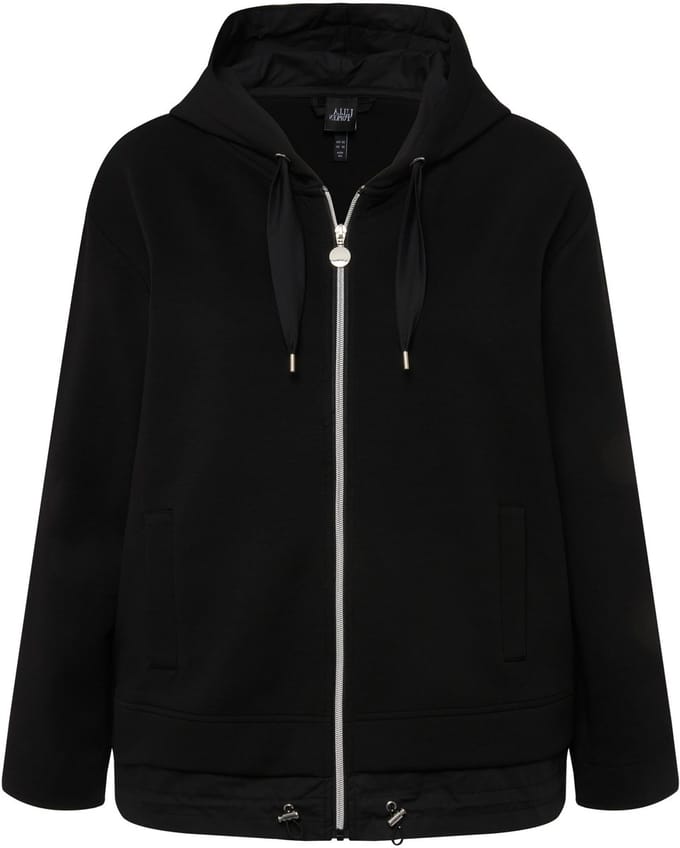 Ulla Popken - Dames - Jack met capuchon strikbandje dubbele zoom - Zwart - Maat 42+