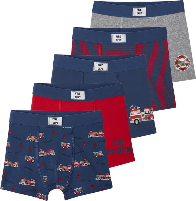 Vertbaudet Set met 5 stretch jongensboxers brandweermannen van biokatoen