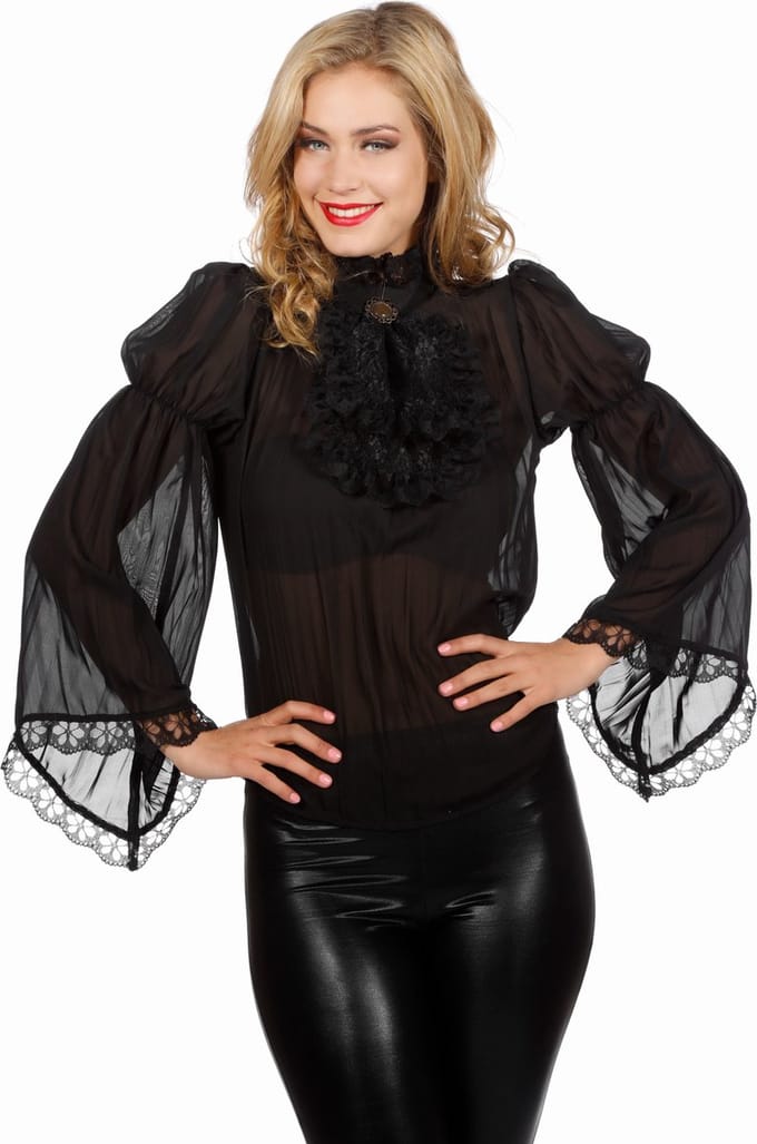 Piraten / Gothic Blouse Zwart Wijde Mouw Vrouw