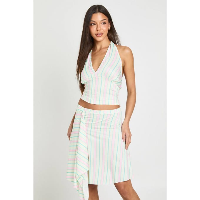 boohoo Dames Gestreepte Midi-rok Met Puntzoom | Roze | Maat: 36