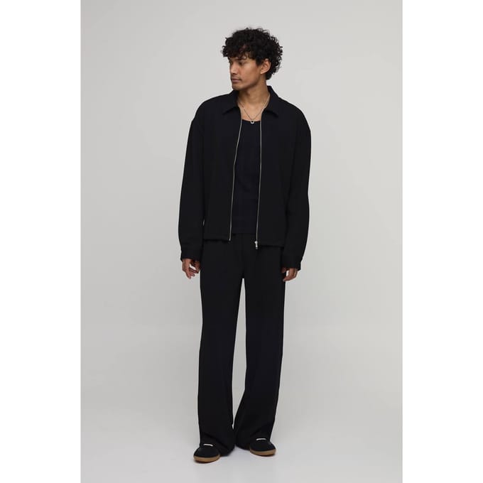 Jersey Visgraat Regular Ritssluiting Harrington & Baggy Broek Set | Black | Size Medium