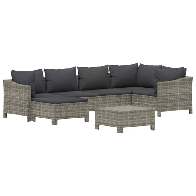vidaXL - 7-delige - Loungeset - met - kussens - poly - rattan - grijs