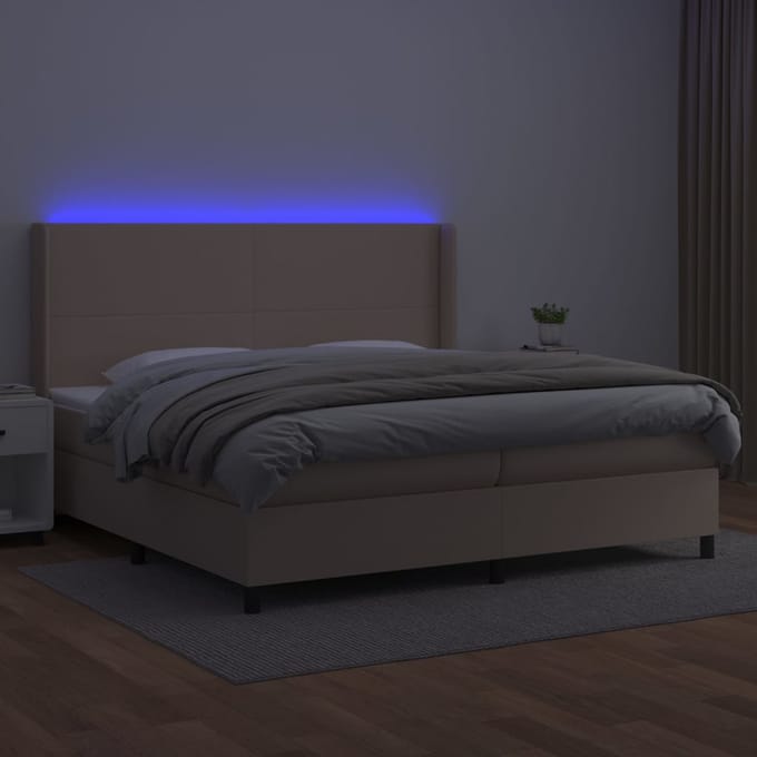 vidaXL - Boxspring - met - matras - en - LED - kunstleer - cappuccinokleur - 200x200cm
