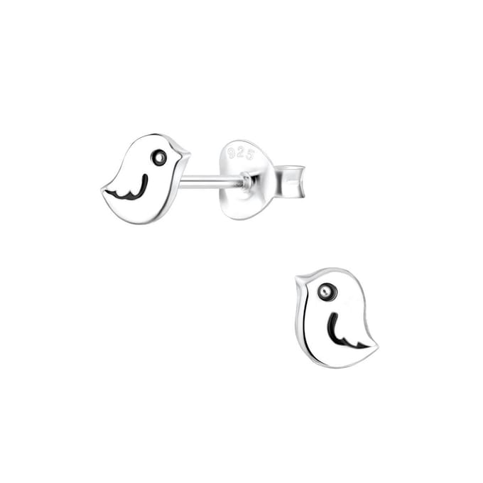 Joy|S - Zilveren vogeltje oorbellen - 5 x 4 mm - geoxideerd