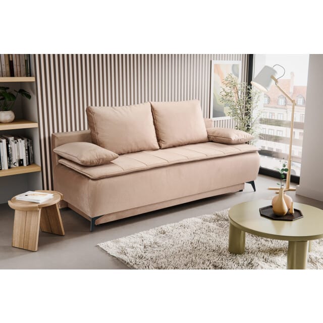 Furnilux Sendi sofa bed 2 zits bruin-beige | luxe velour sofa | opbergbank