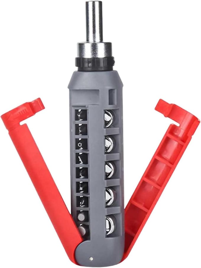 Ratelschroevendraaier - Multifunctioneel gereedschap - Klus Klussen - Verstelbare hoek - 14 bits - Rood