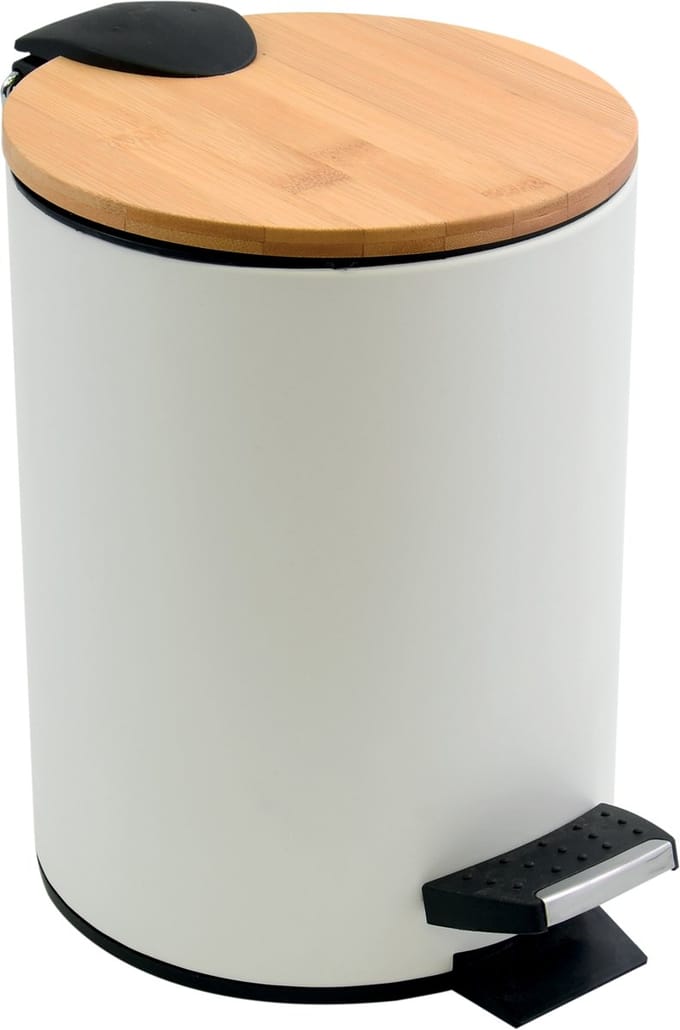 spirella Pedaalemmer 5L - ADONIS - Prullenbak Badkamer - Bamboo - Wit