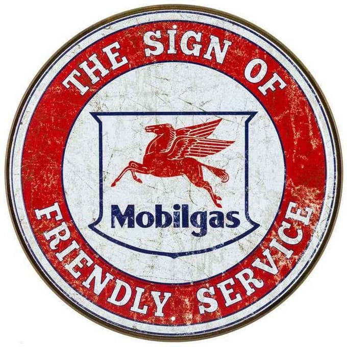 Mobilgas Friendly Service.  Metalen wandbord Ø 30 cm.​