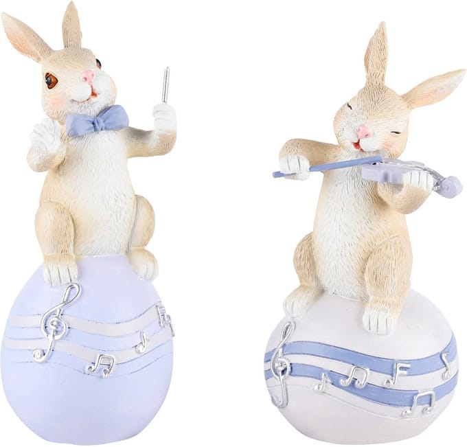 Dekoratief | Bunny muzikant, resina, 7x6x15cm, set van 2 stuks | A220814