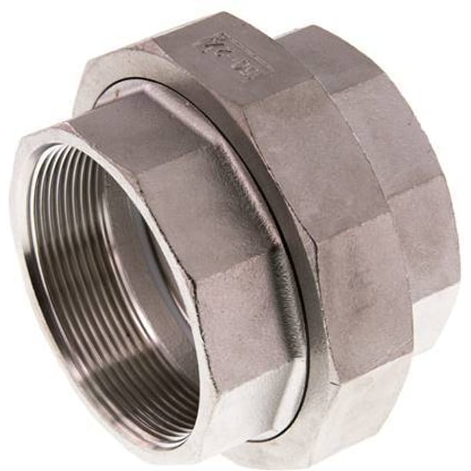 Rechte Aansluiting  Rp2 1/2'' Binnendraad RVS met Vlakke Afdichting PTFE 16bar