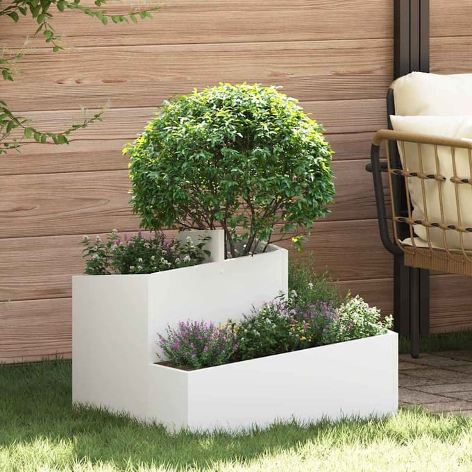 vidaXL - Plantenbak - Wit - 60 - x - 60 - x - 50 - cm - Koudgewalst - staal