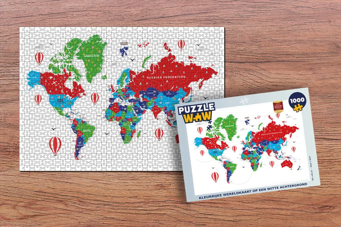 Puzzel Wereldkaart - Kleuren - Luchtballon - Legpuzzel - Puzzel 1000 stukjes volwassenen