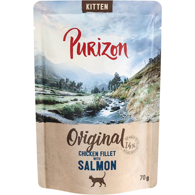 6x70g Purizon Kitten Kipfilet met Zalm Katten Natvoer Graanvrij