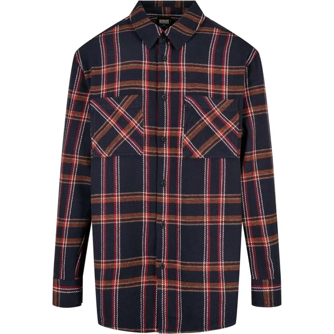 Urban Classics Overhemd -XXL- Heavy Long Oversized Checked Blauw/Oranje