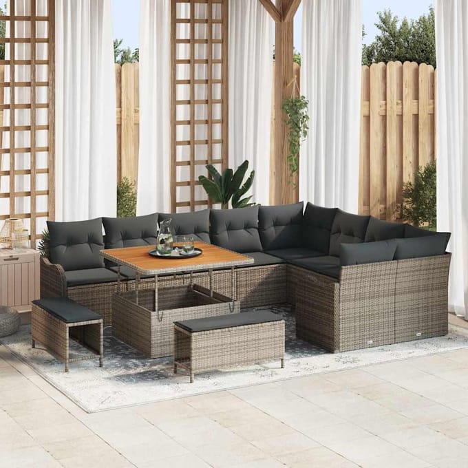 vidaXL - Tuinbank - Set - 12 - st - Grijs - poly - rattan