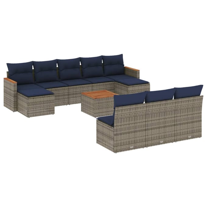 vidaXL - 11-delige - tuinbankset - met - kussens, - grijs - polyrotan