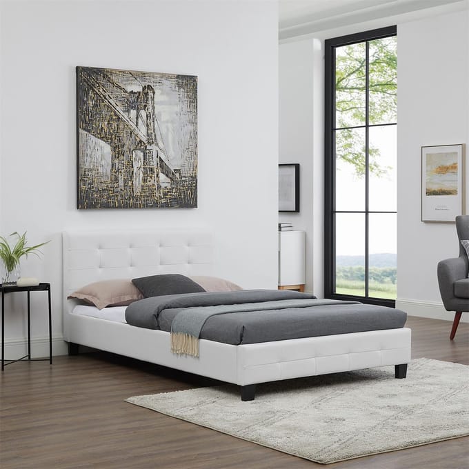 Gestoffeerd bed BRIGHTON 120x200 cm, wit kunstleer