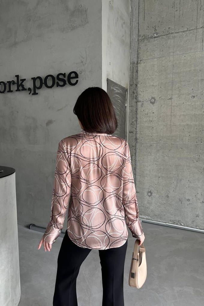 Geometrische Print Lange Mouwen Shirt met Knopen Sluiting