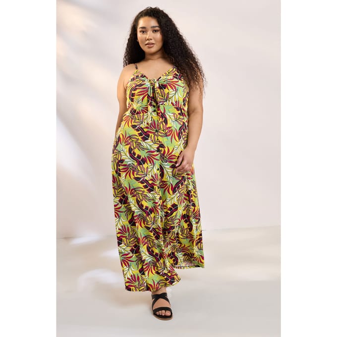 Yours Gele Maxijurk Met Tropische Bladprint Size 48