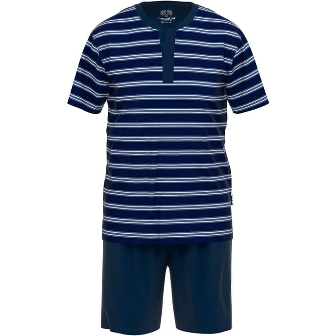Ceceba heren shortama O-hals met knoopjes - donkerblauw gestreept