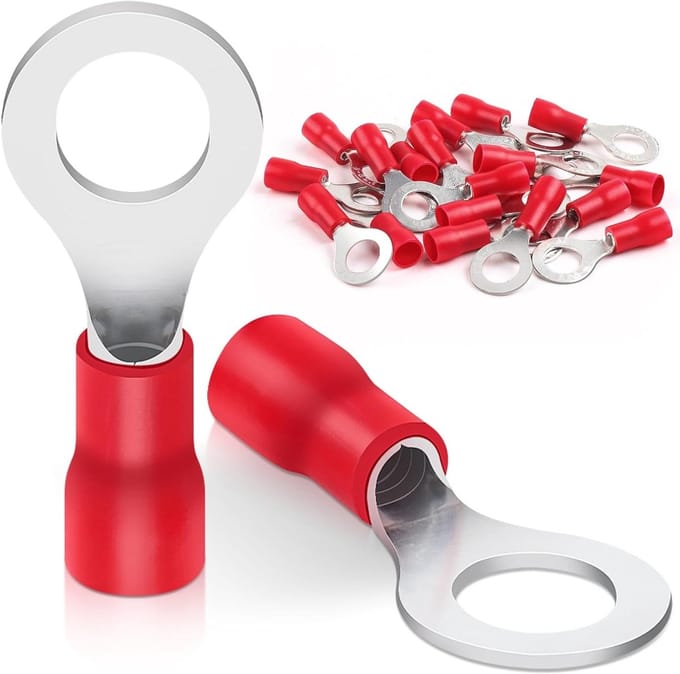 Pack van 20 Ringogen, 0.5 - 1.5 mm², Gatdiameter M6, Deels Geïsoleerde Kabelogen van Rood Geëmailleerd Koper voor Elektrische Verbindingen
