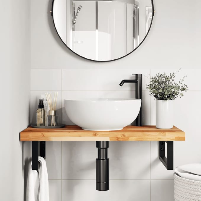 vidaXL - Badkamer - wandschap - staal - en - massief - acaciahout