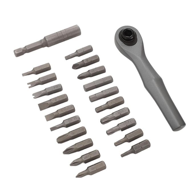 Mini Ratelsleutel Multifunctioneel Draagbaar CRV Staal Haakse Ratelschroevendraaier met 20 Bits black