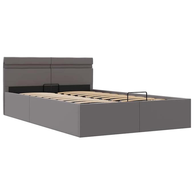 vidaXL - Bedframe - met - opslag - hydraulisch - LED - kunstleer - grijs - 140x200 - cm