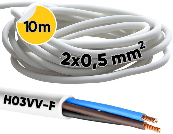 Flexibele 2-aderige Stroomkabel zonder Aardleider - PVC Installatiekabel Wit