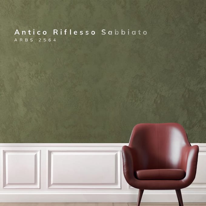 Zand Effect Verf - Olive Green - 1L - Decoratieve Muurverf + professionele kwast
