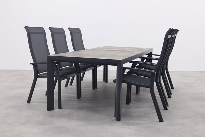Excellent/Kings 6-persoons stapelbare dining tuinset 220x100 cm. - Antraciet