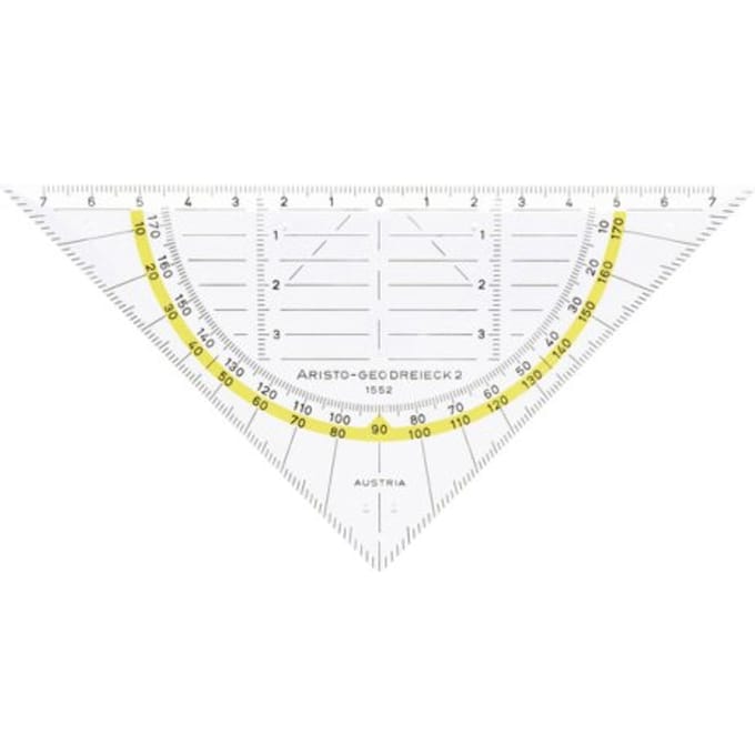 Geodriehoek Aristo 1552 160mm transparant met gele rand