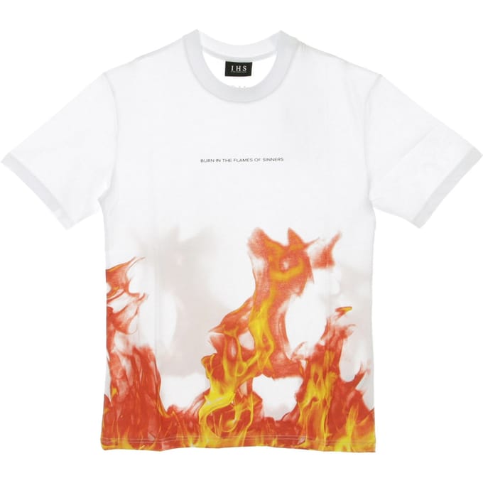 Mannen T-shirt Flames White
