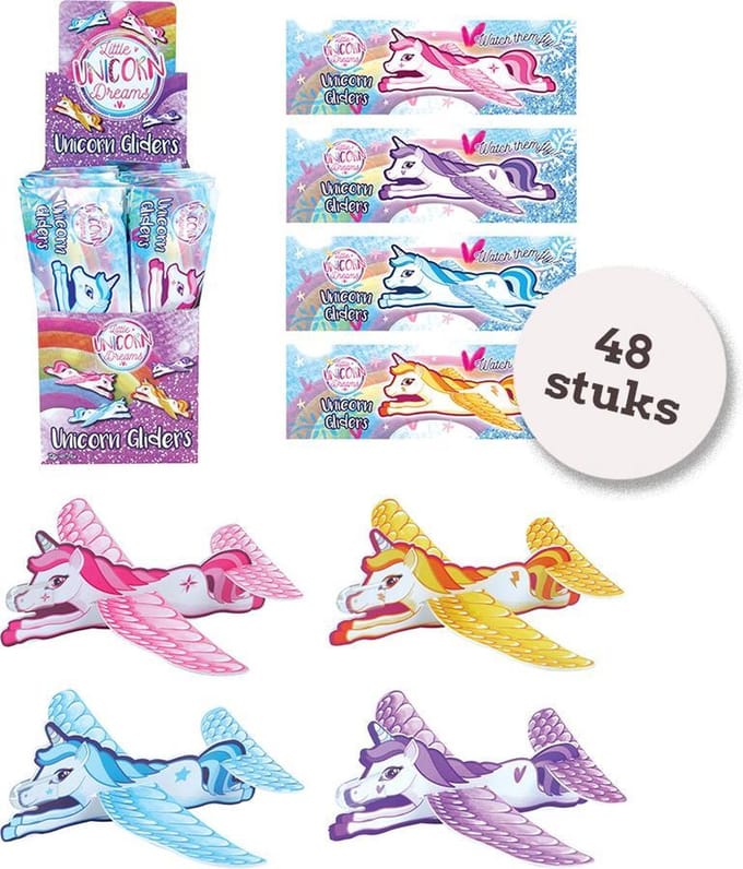 Foam vliegende Unicorn - 48 Stuks Display - Uitdeelcadeautjes