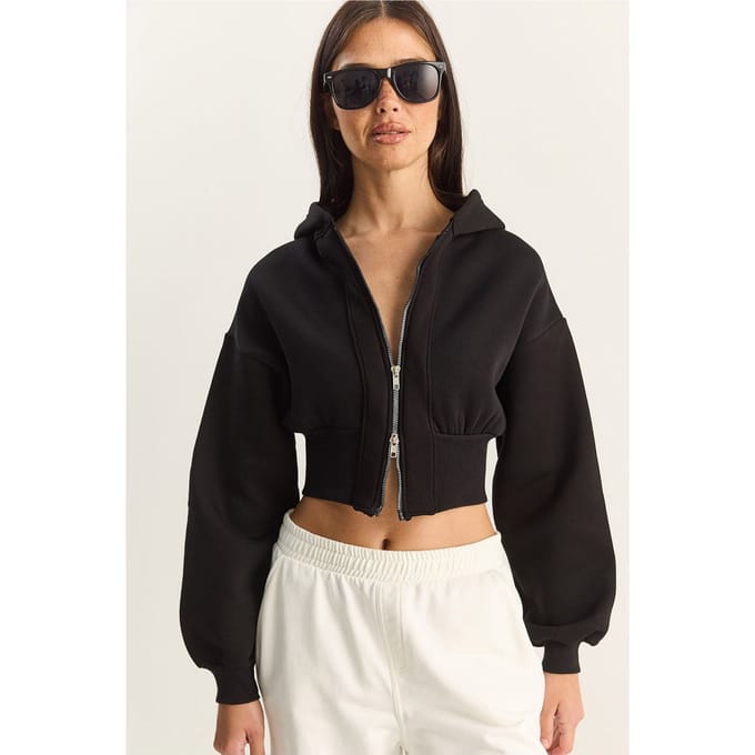 Hooded Slim Fit Geribbelde Knit Crop Sweatshirt