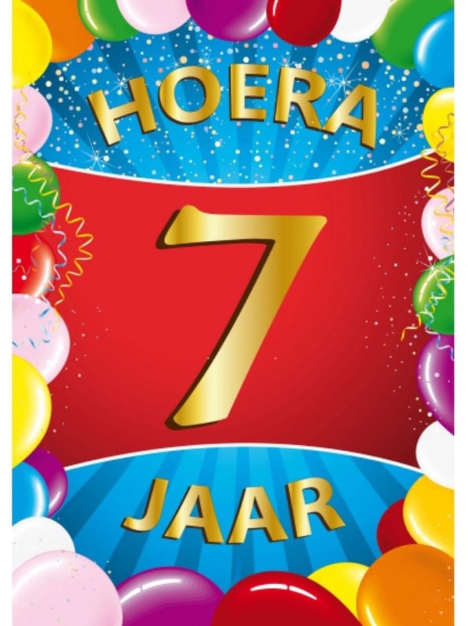 Bellatio Decorations Verjaardag deurposter - 7 jaar - multi - 59 x 84 cm - feestartikelen