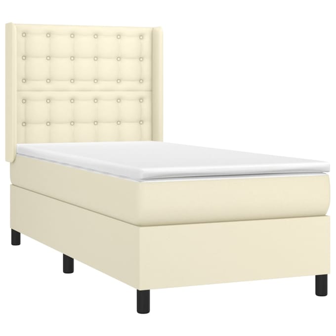 vidaXL - Boxspring - met - matras - kunstleer - crèmekleurig - 80x200 - cm