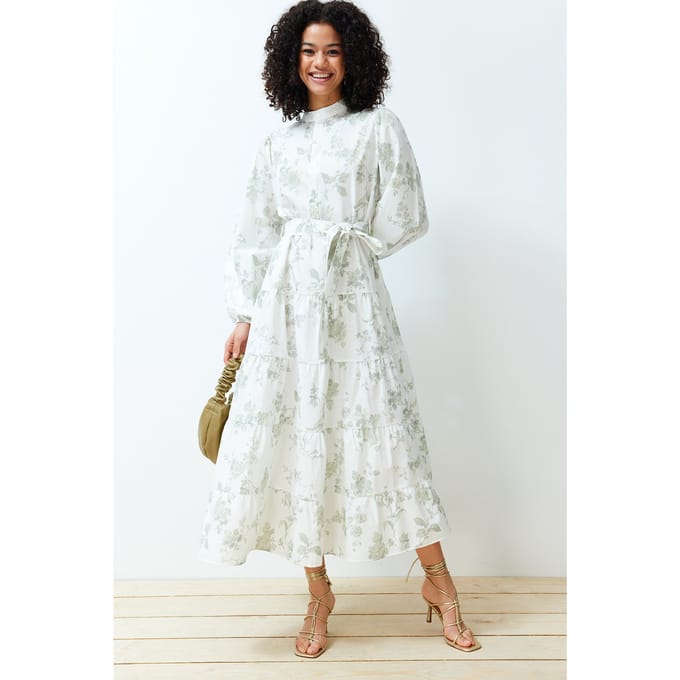 Damesjurken met bloemenprint, lang model, casual, normale pasvorm, bescheiden mode