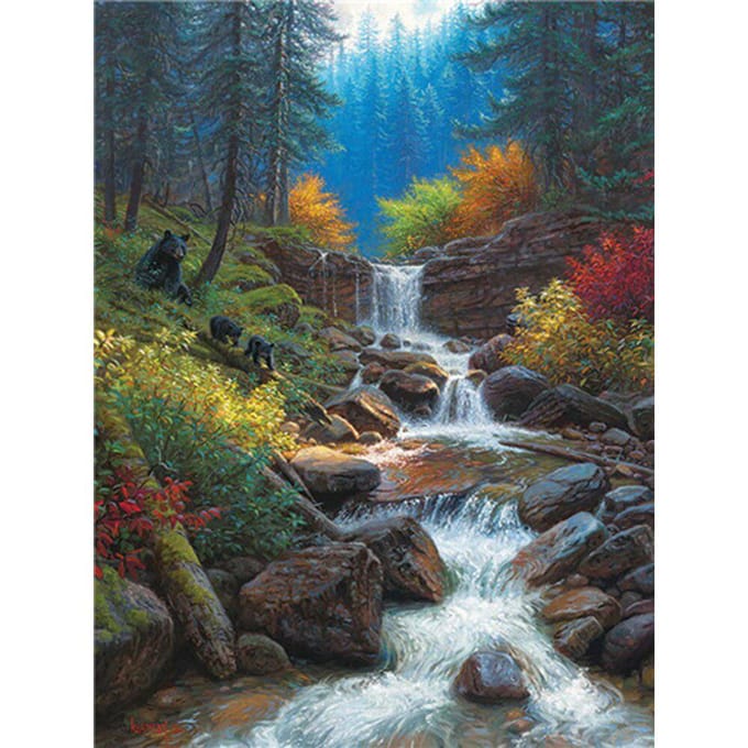Diamant broderie cascade paysage diamant peinture photos de strass arbre point de croix 20X30CM gray